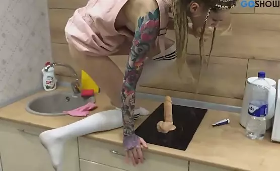 Kitchen Counter Dildo Riding Session